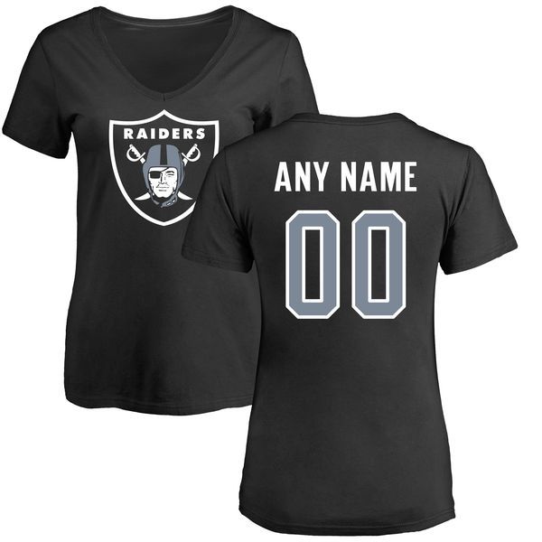 Women Oakland Raiders NFL Pro Line Black Any Name and Number Logo Custom Slim Fit T-Shirt->->Sports Accessory